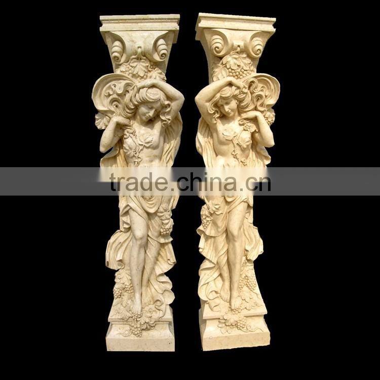 Luxry hand carved natural marle caryatid for garden decoration