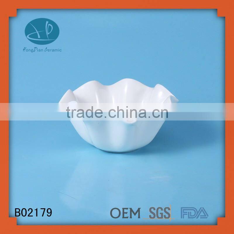 unique shape white ceramic bowl,flower shaped ceramic cereal bowl,unique ceramic wave shape ceramic bowl