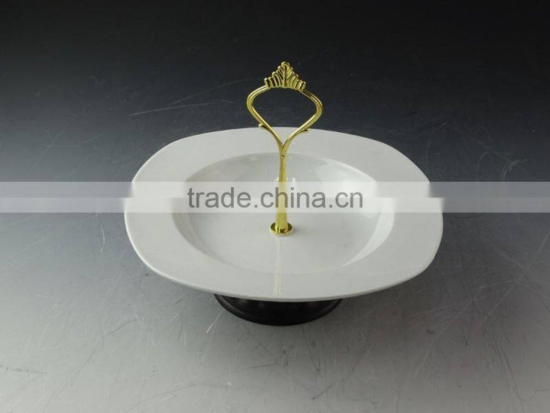 New Style Ceramic fuit plate, porcelain cake stand with iron handle