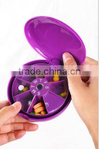 7-Day Storage Dispenser Holder Organizer Round Medicine Pill Vitamin Box Case