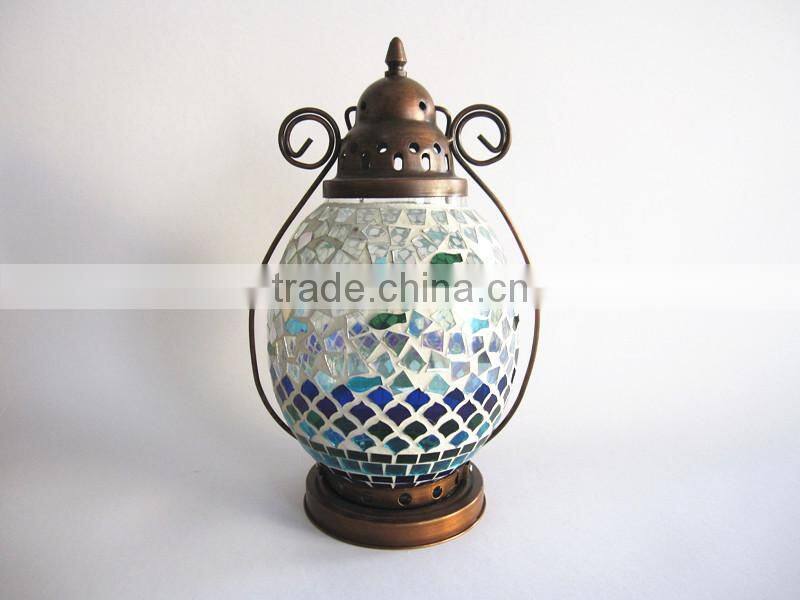 Flower Patterns Metal Hanging Colored Glass Pebbles Mosaic Lantern
