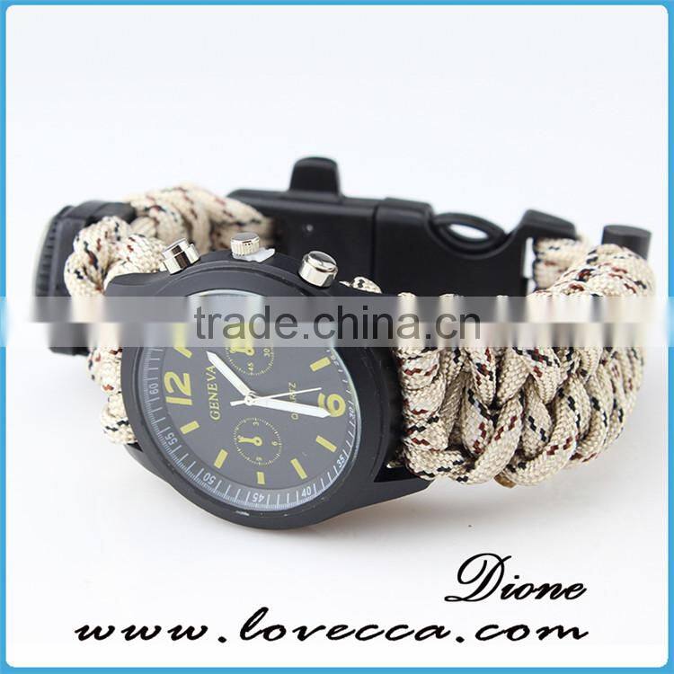 550 paracord survival bracelet with compass/thermometer /firestarter buckle/whistle/Blade