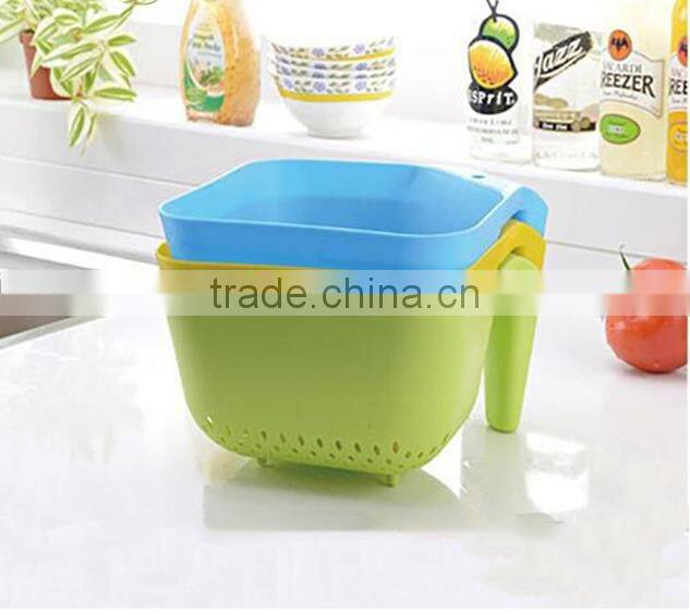 Plastic square Vegetable fruit washing Basket with drain