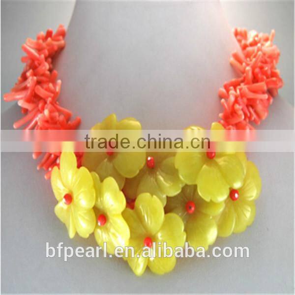3x9mm Pink Branch Coral Necklace with Gemstone Flower