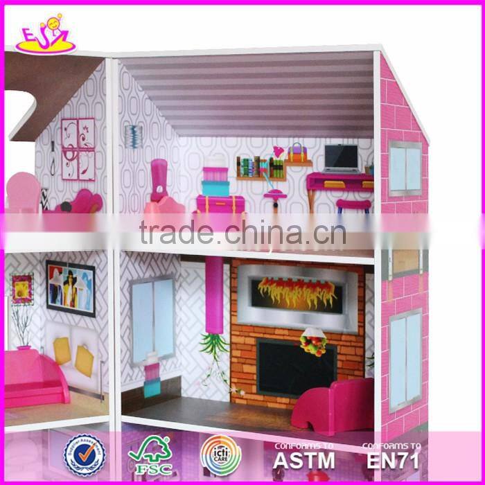 2017 Best design luxurious three floors wooden kids modern dollhouse with furniture W06A247