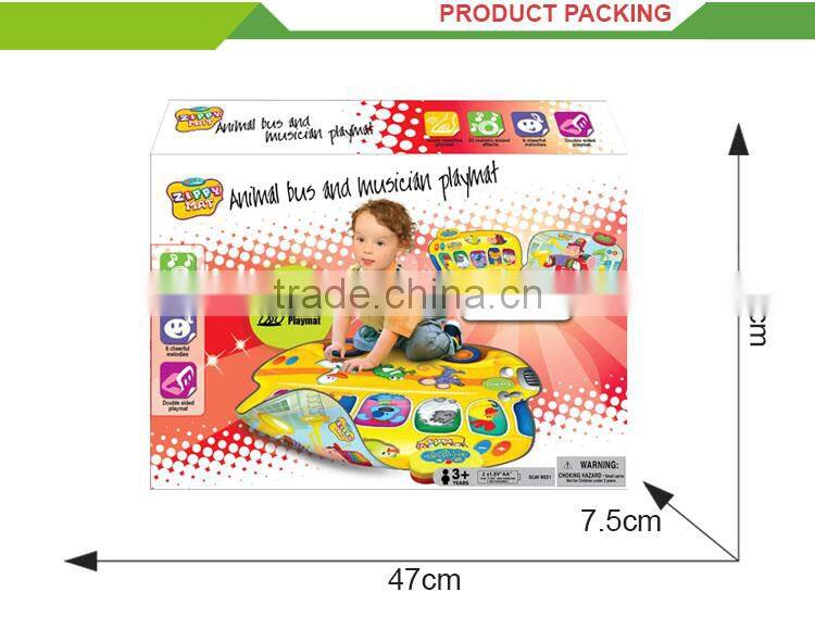 Hot selling educational cartoon bus toy musical playing mat baby