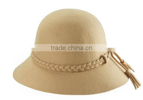 Custom Fashion Braid Tassels Broad-brimmed Fedora Wool Hats