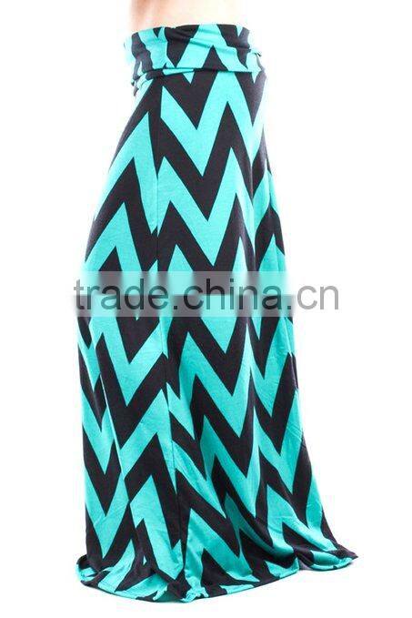long skirt young Aloud chevron print wide waist band maxi skirt cheap maufacture in china
