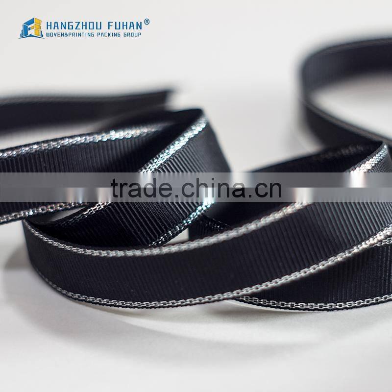 New arrival Wholesale Custom Satin Ribbon with Silver Yarn