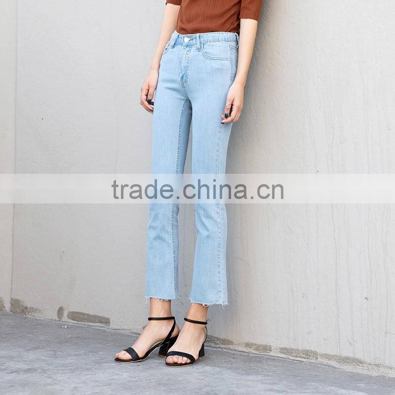 2017 New Fashion Flared Style Denim Jean Trousers For Girls