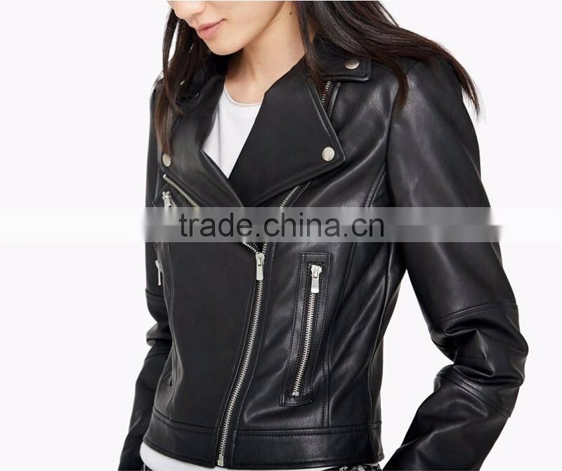 zipper design cheap motorbike faux leather jacket for women
