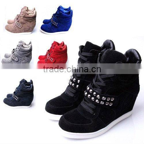 2ssd0525 hidden wedge heel stud work suede sneakers velcro top quality comfortable