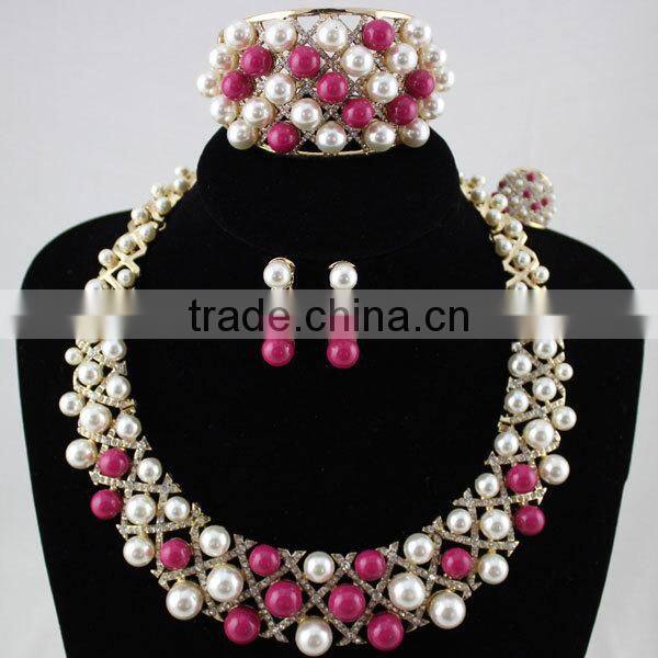 Hot Sell Best Price Fashion African Beads Jewelry Set Crystal Beads Necklace Set Nigerian Wedding EF0066-4