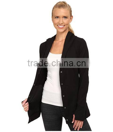 OEM service is provide women 2/3 botton coat fleece fabric with two side pocket made in China