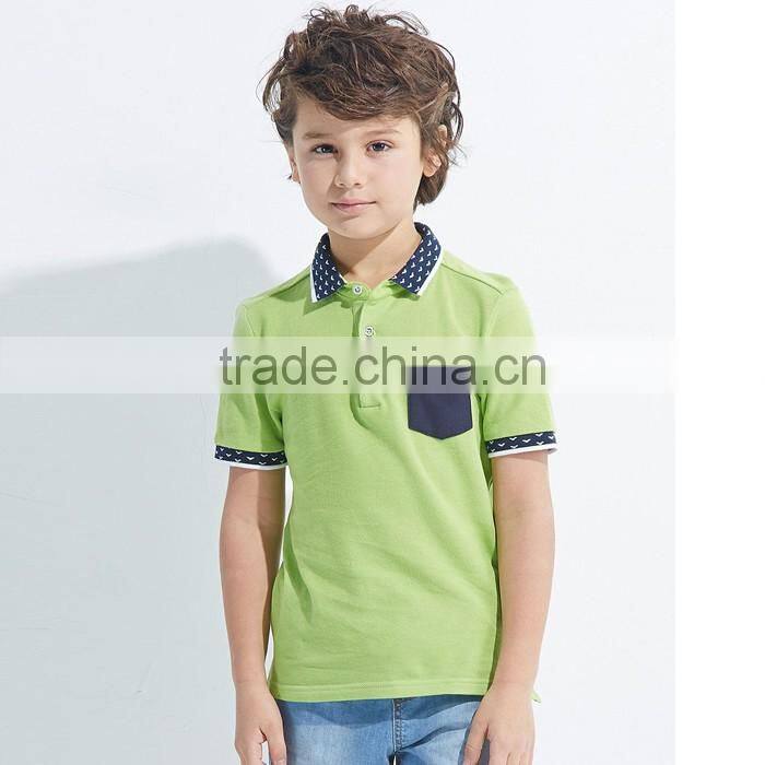 International custom printed collar contrast chest pocket kids polo shirts
