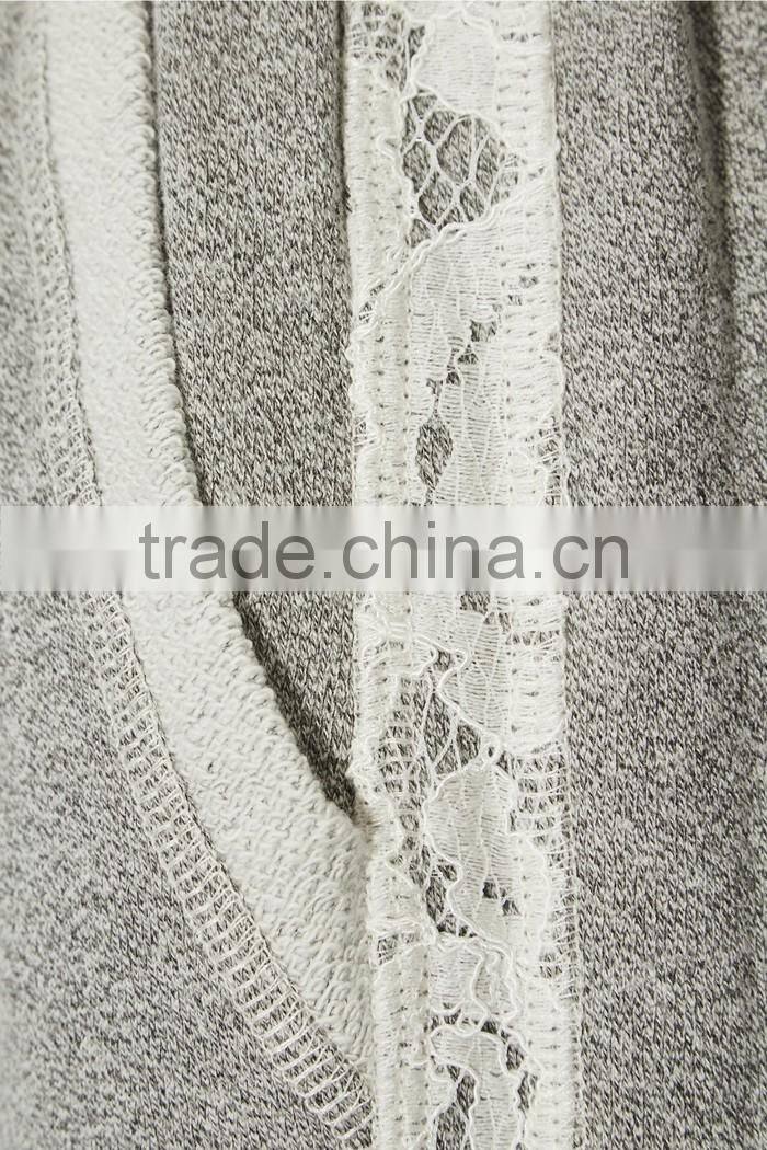 Wholesale women lace-trimmed cotton-blend terry track pants