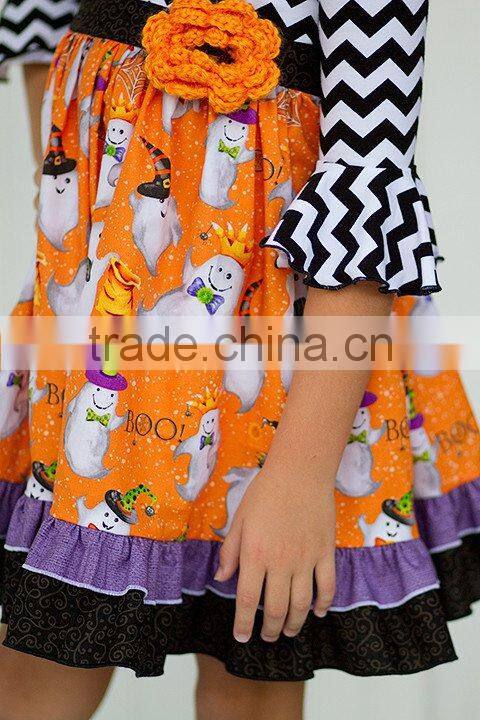 Girls Fall Boutique Dress Kids Halloween Ruffle 3/4 Sleeve Dress