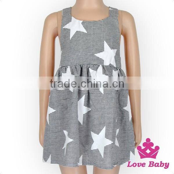 Casual Wear Girl Printed Five-pointed Star Sleeveless Stripe Baby Dress Cutting Beautiful Baby Gril Dress