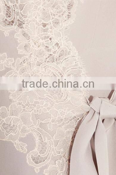 2017 new arrival ladies luxury silk satin long robe, weedning gift robe, lace-trimmed silk-satin robe