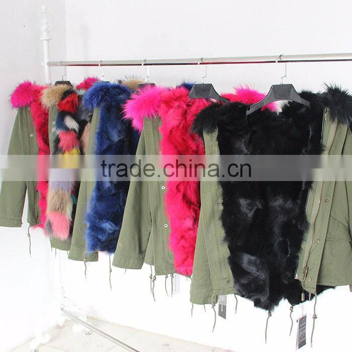 Myfur Army Green Fabric Parka with Fox Belly Fur Lining Winter Coat Wholesale
