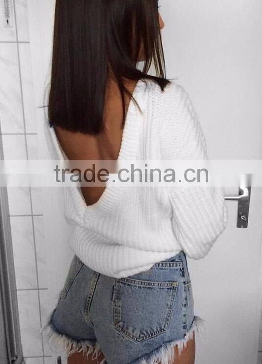 Runwaylover Ladies Deep V-Neck Sexy Knitted Pullover Sweaters