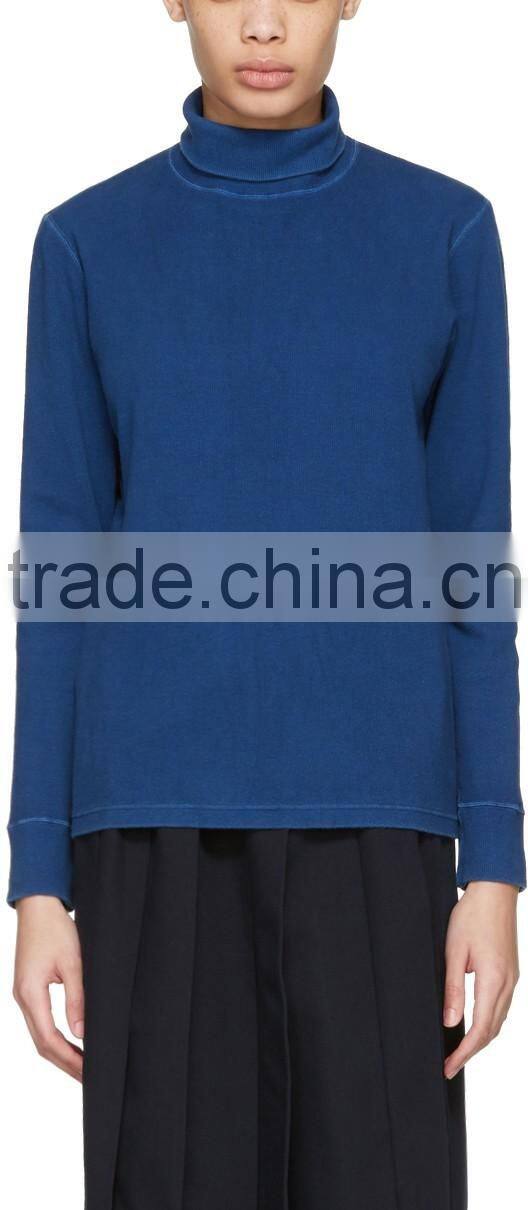 Custom Made Rib Knit Stretch Cotton Polyester Blended Turtleneck Pullover