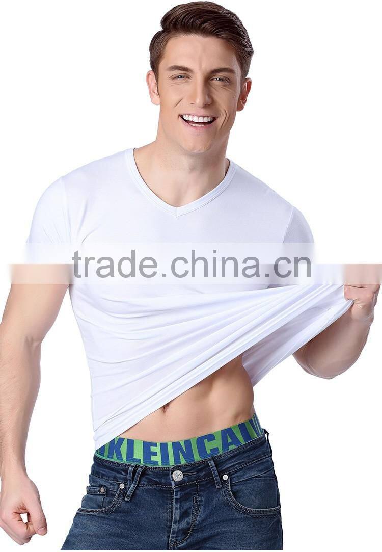 mens loose large size modal viscose bodybuilding tight fit dri fit V-neck t-shirts