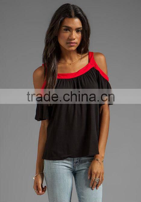 contrast color shoulder straps tops
