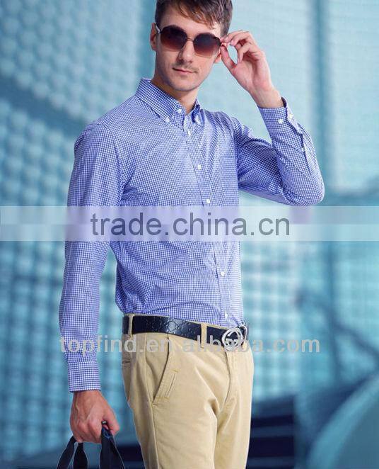 Fashionable classic long sleeve blue plaid dress shirts for man