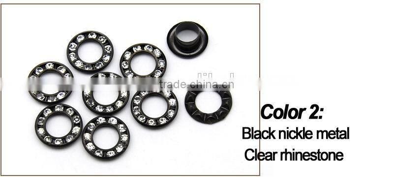 3 colors 12mm round metal brass rhinestone eyelets crystal diamond grommets glass eyelets RE-12mm-001