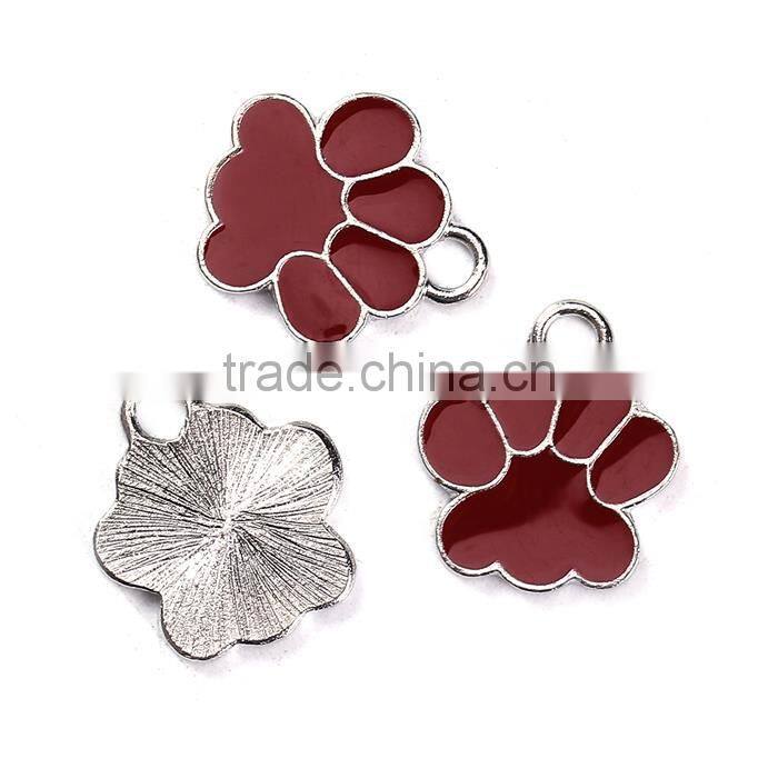 Zinc Based Alloy Charms Bear's Paw Silver Tone Deep Red Enamel