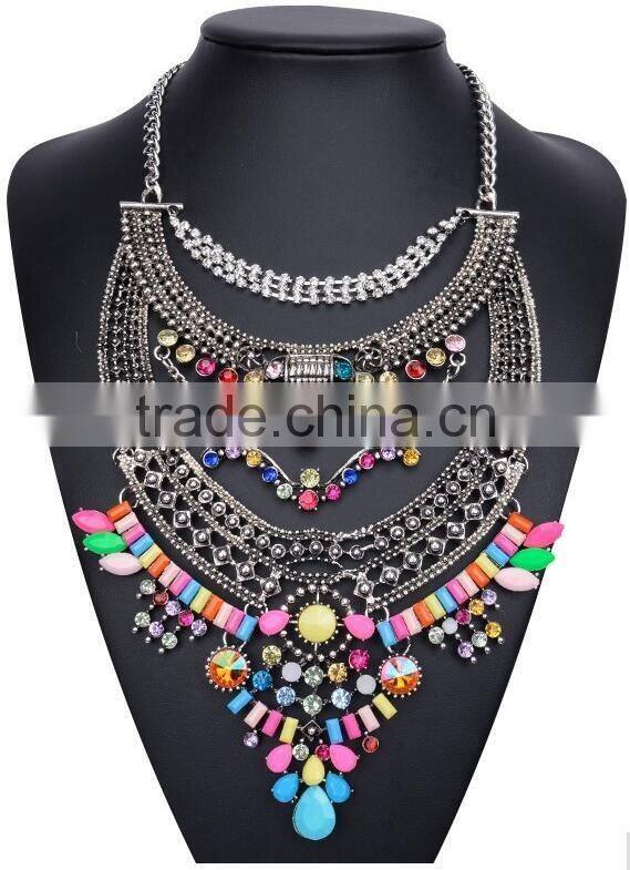 Fashion Jewelry 2016 new European and American jewelry multilayer alloy diamond necklaces pendants For Woman