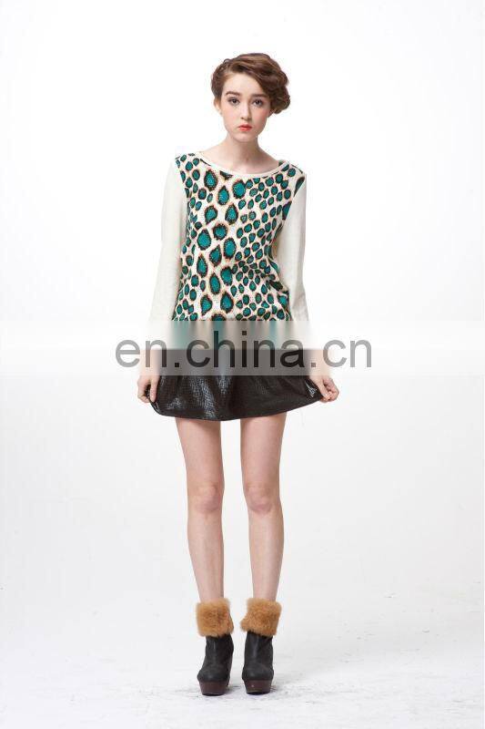 2014 Autumn Printed Long Sleeve Knitted Girl Sweater