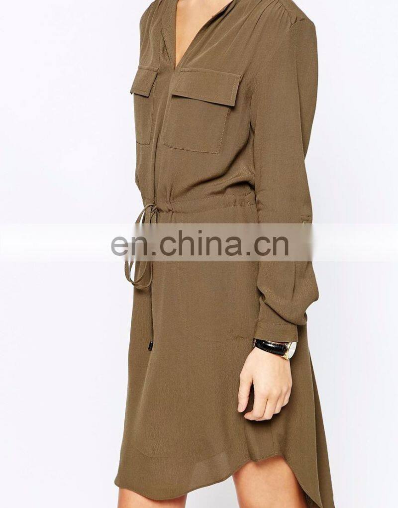 Moda ropa mujer chiffon shirt dress with elastic band