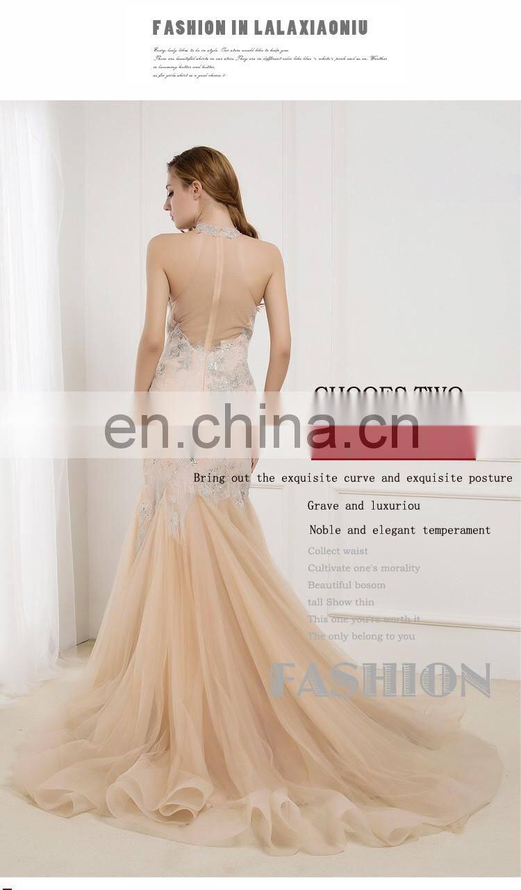 EB2619 Sexy Luxury Halter top beading Silver lace mermaid trumpet prom dress