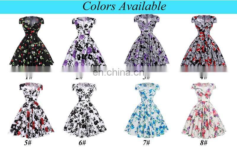 Belle Poque Stock Cap Sleeve V-Neck 17 Patterns Cotton Vintage Retro 50s Dress BP000001-4