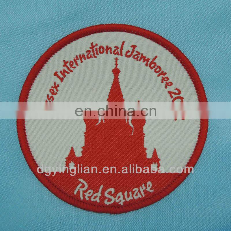 Red Castle Woven badges,woven Patches with white backing for garment labels,custom woven patches