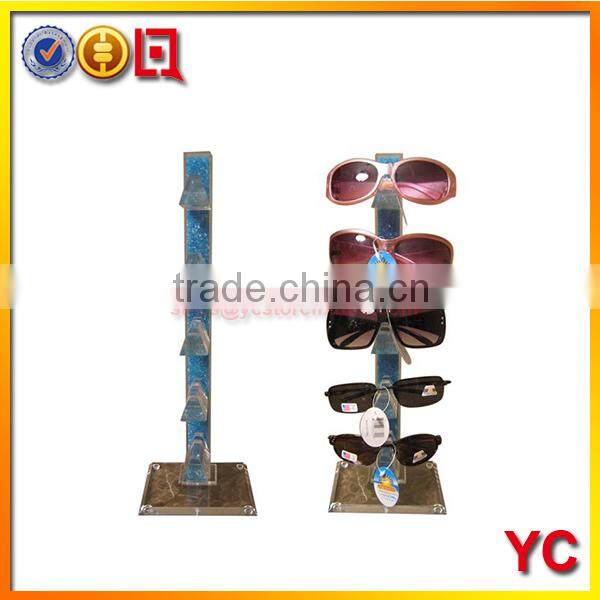 three pocket natural wooden sunglass rack