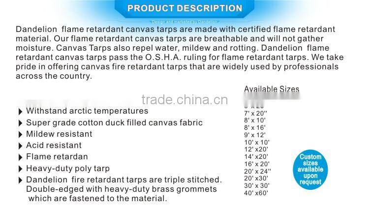 18oz flame retardant Canvas fabric Tarps