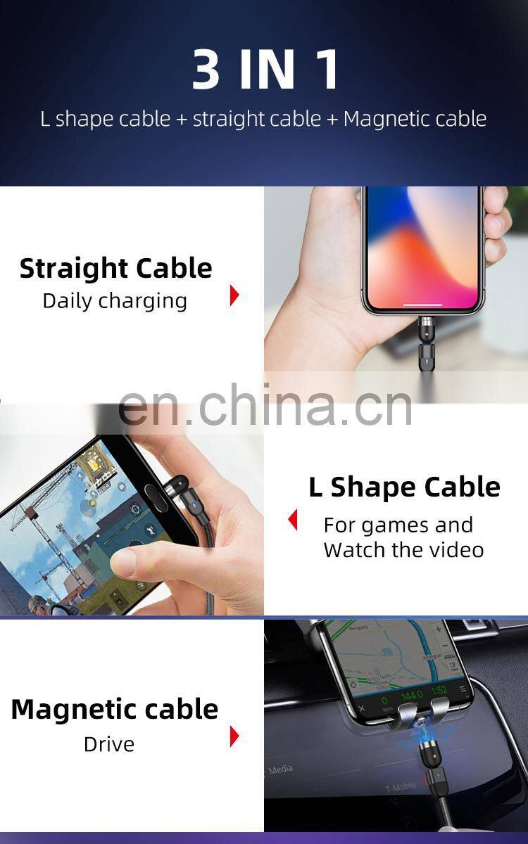 Magnetic charge cable 540 degree Free Rotating L-shape portable 3 In 1 phone charge usb cable