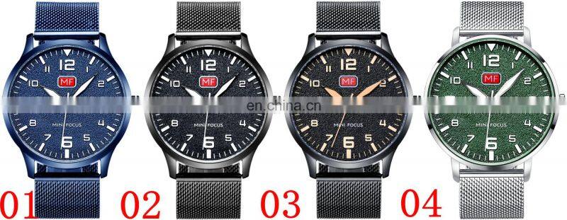 MINI FOCUS MF0158G Men's Fashion Colourful Stainless Steel Band Quartz Analog Watch