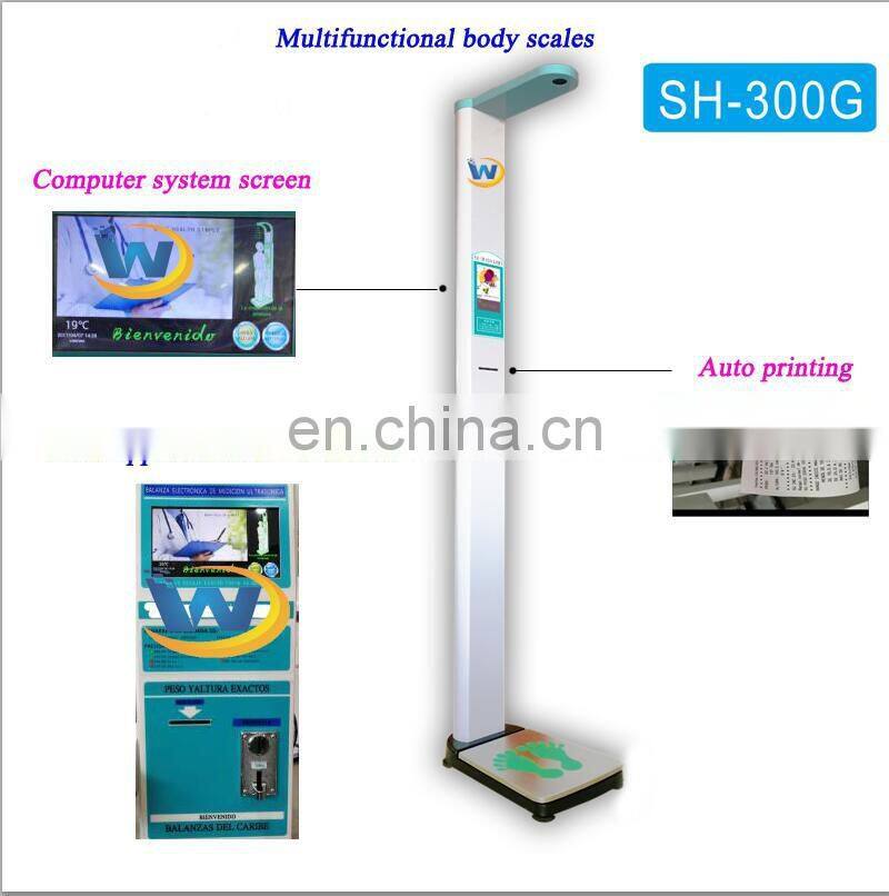 Digital Computer Screen Coin Operated Ultrasonic Human Body Height And Weight Scale