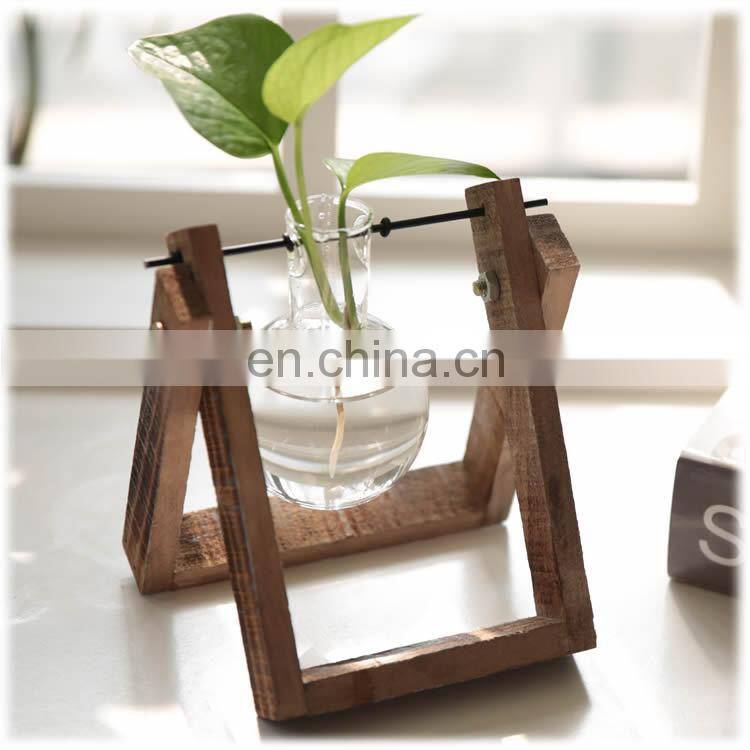 Terrarium Creative Hydroponic Plant Transparent Vase Wooden Frame vase decoration Glass Tabletop Plant Bonsai Decor flower vase