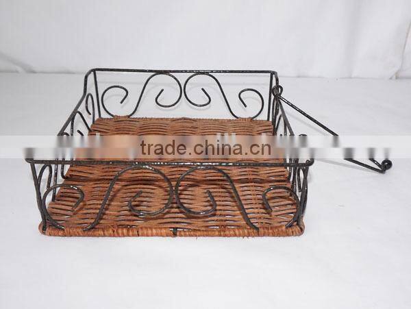 Handmade Horizontal Wicker & Wire Napkin Holder