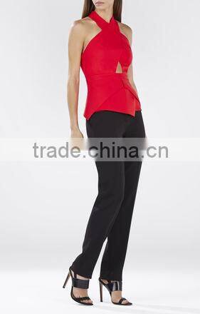 2015 china manufacturer customized fashion ladies red sleeveless peplum tops