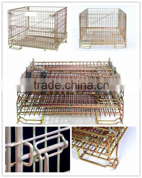 Industrial stackable foldable storage metal wire mesh cage container