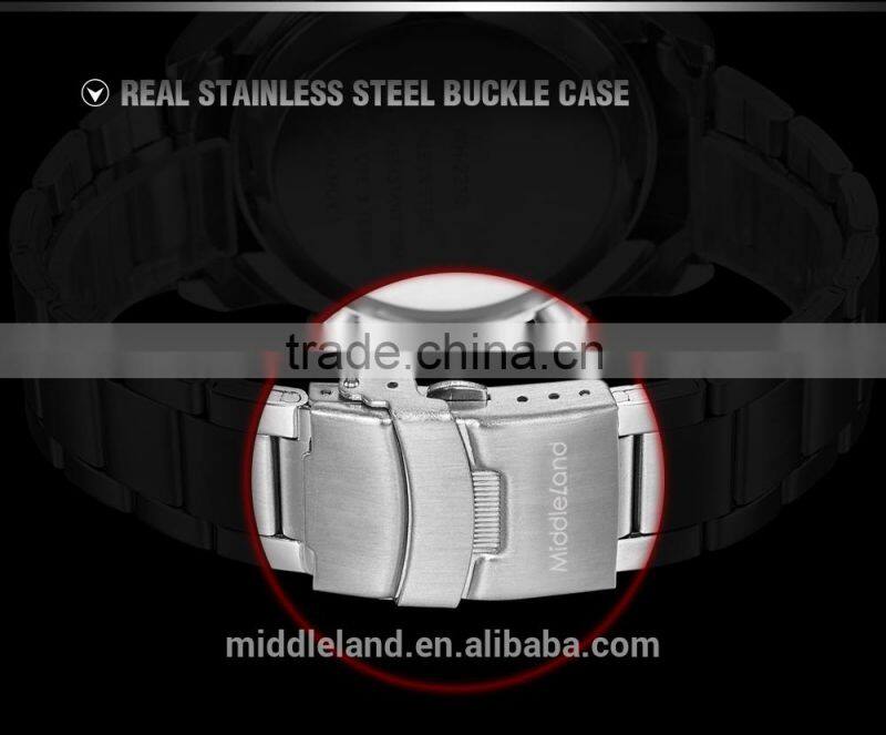 MIDDLELAND Stainless Steel Watch Band Alloy Watch Case Smart Waterproof Men's LED Light Up Watches