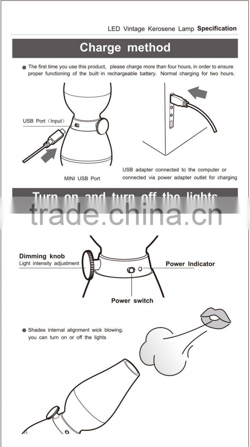 2015 Newest 0.4W Retro USB Rechargeable Classic Blow LED Lamp