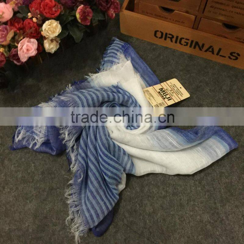 Latest Design Korean Fashion Cotton Linen Striped Fringe Tassel Scarf
