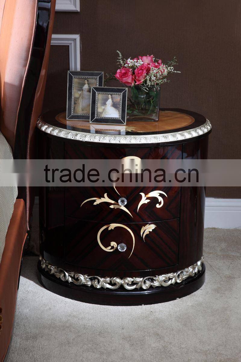 Neoclassical style nightstands bedroom furniture solid wood frame table convex carve flower AK-7072